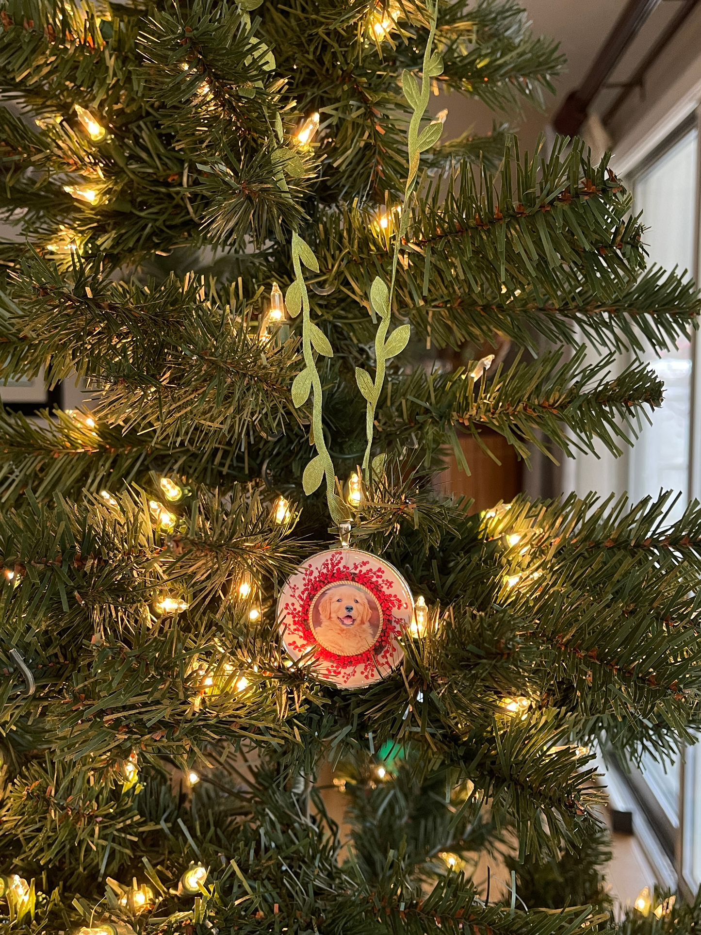 Photo Ornament - ANY picture! with wreath border- 2 inch Sterling Silver plated Personalized Picture Ornament