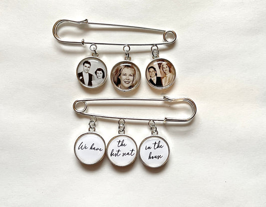 Custom order for Francisco - silver photo Lapel Pin with 3 dbl charms