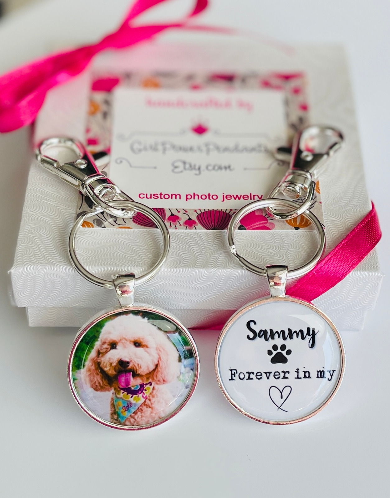 Memorial Photo Keychain - Custom Picture Keyring - Double sided your own personalized words or message or name on the back