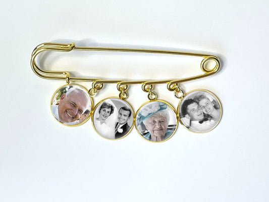 Gold Groom Memorial Pin with photos