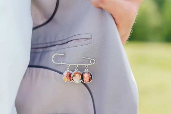 Custom groom memorial photo Boutonniere Lapel Pin