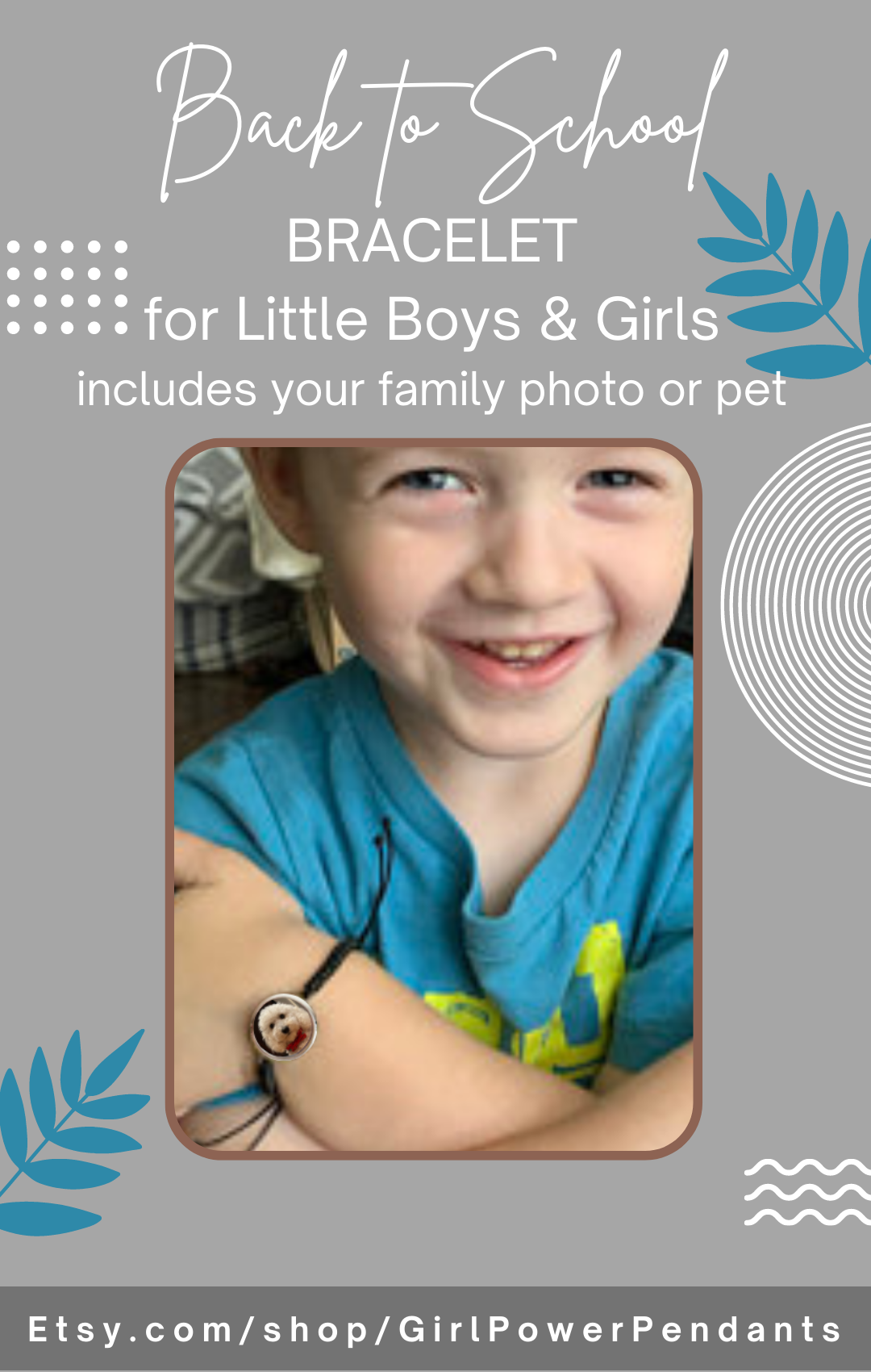 Back to School Comfort Bracelet for little boys bracelet little girls picture of family or pets with personalized message separation anxiety