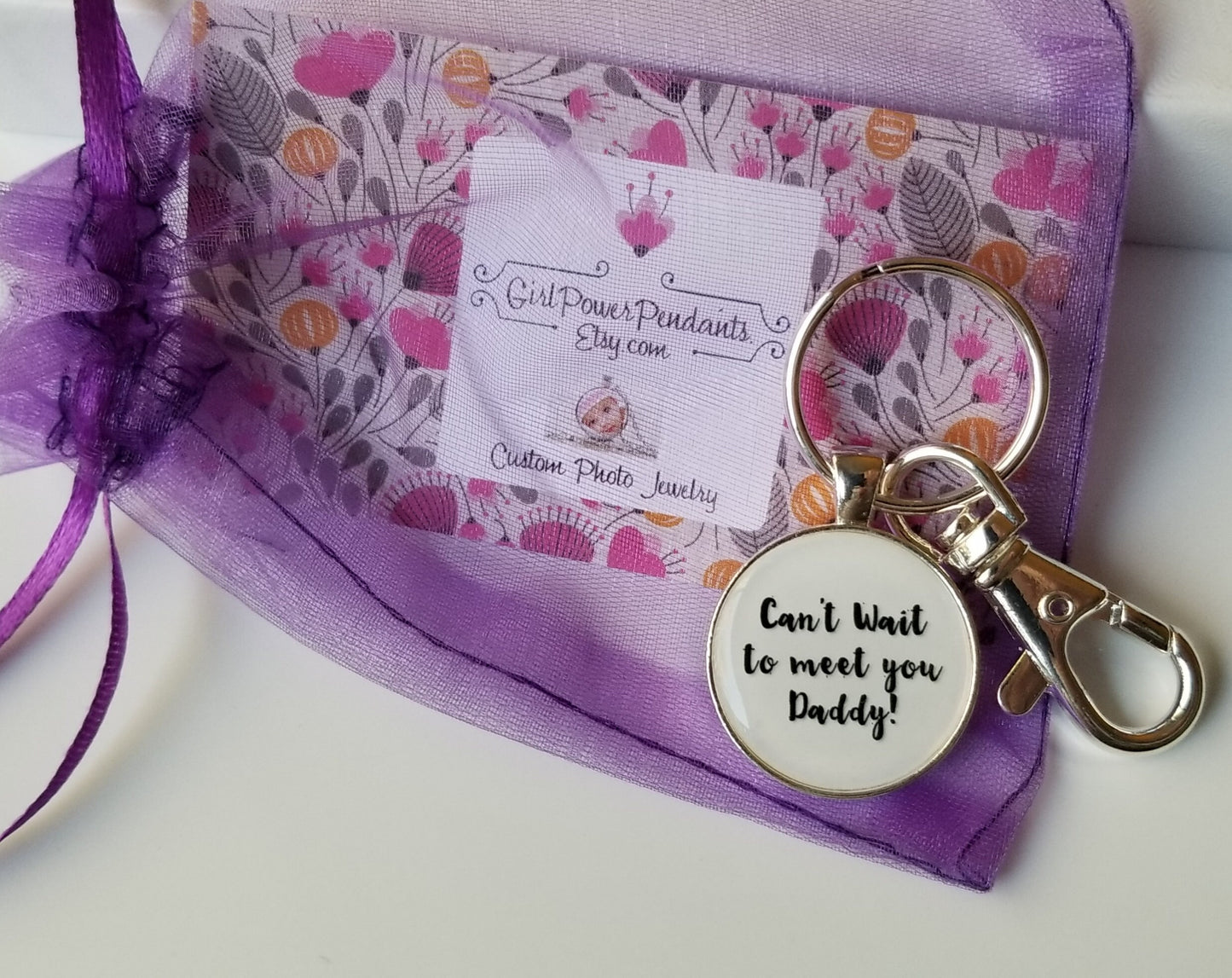 Memorial Photo Keychain - Custom Picture Keyring - Double sided your own personalized words or message or name on the back
