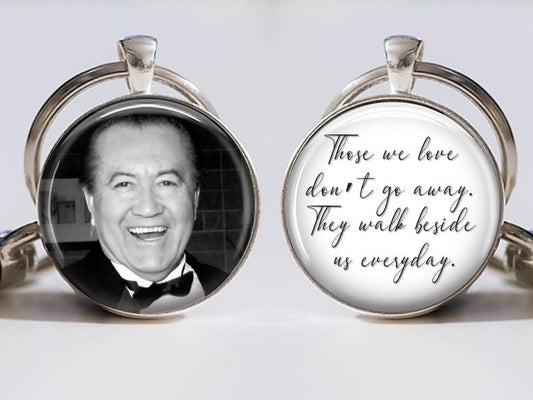 Memorial Photo Keychain - Custom Picture Keyring - Double sided your own personalized words or message or name on the back