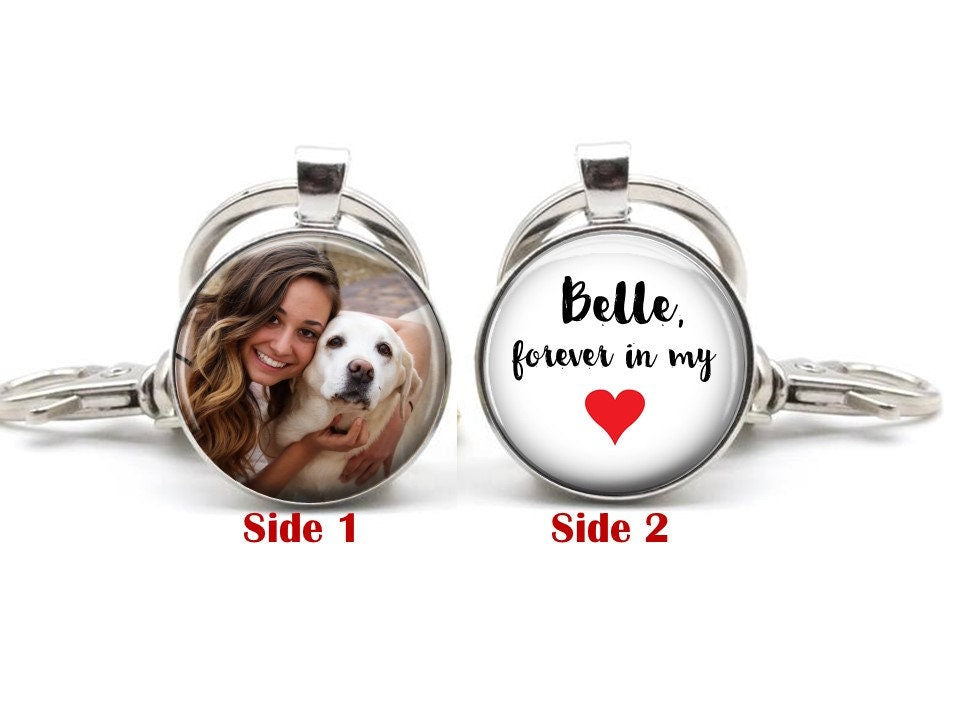 Key chain Photo on a dog keychain - personalize the back with your own message