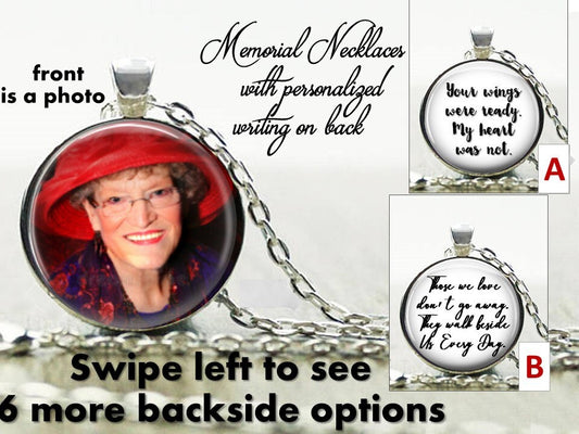 Memorial Photo Necklace Pendant custom picture wedding bouquet charm -Choose from 8 backside options  Always in my heart by my side