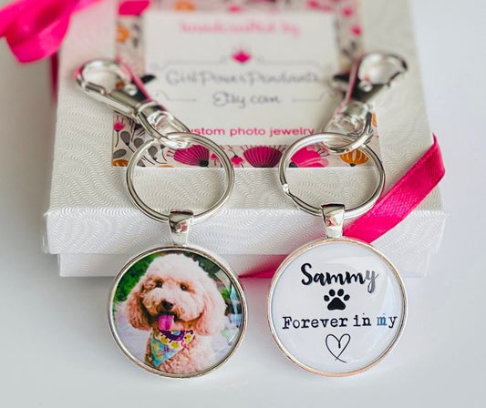 Dog loss sympathy gift with dog name makes a perfect Dog Photo Keychain