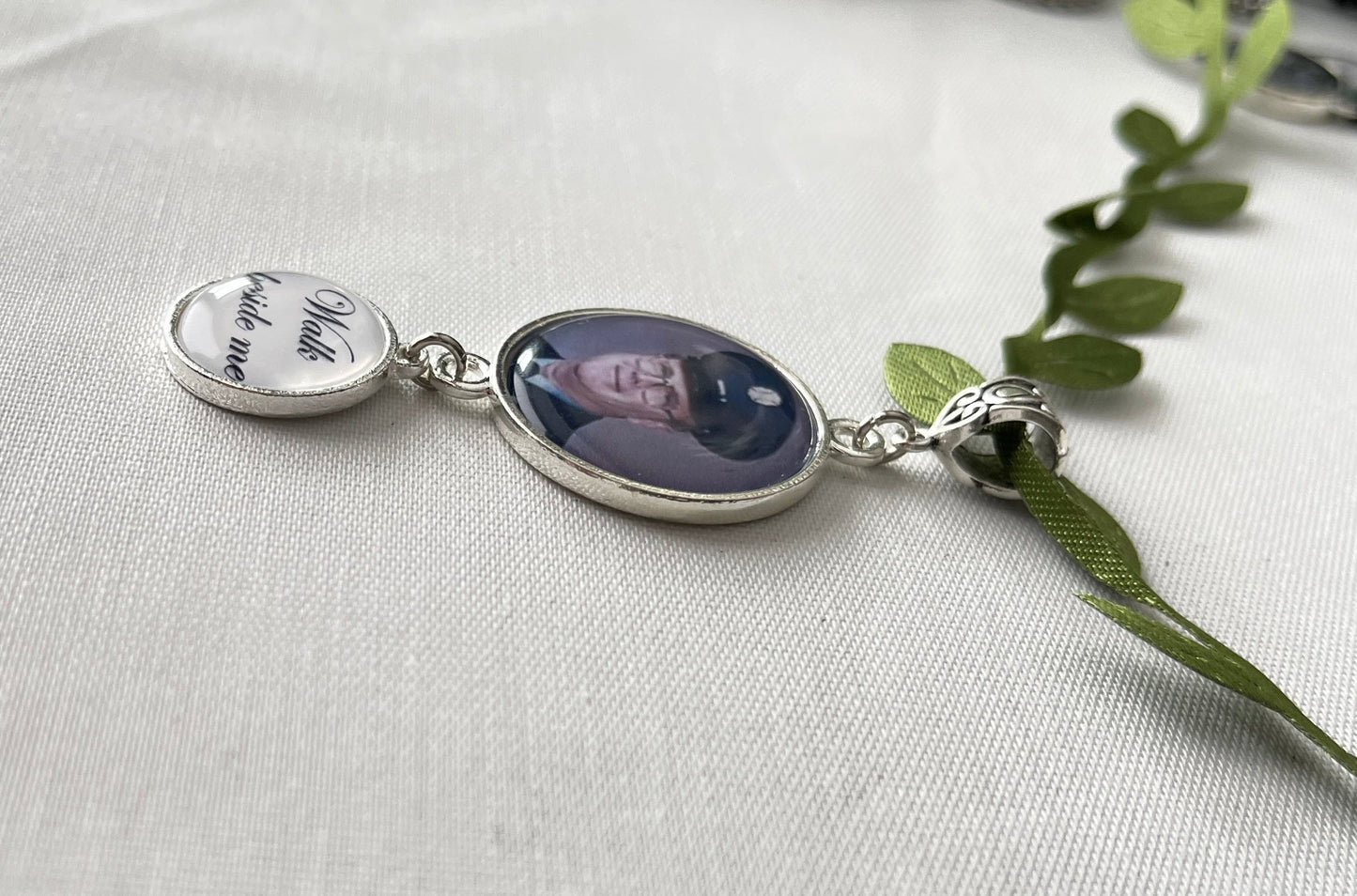Bridal Bouquet photo charm dangle set with personalized words charm