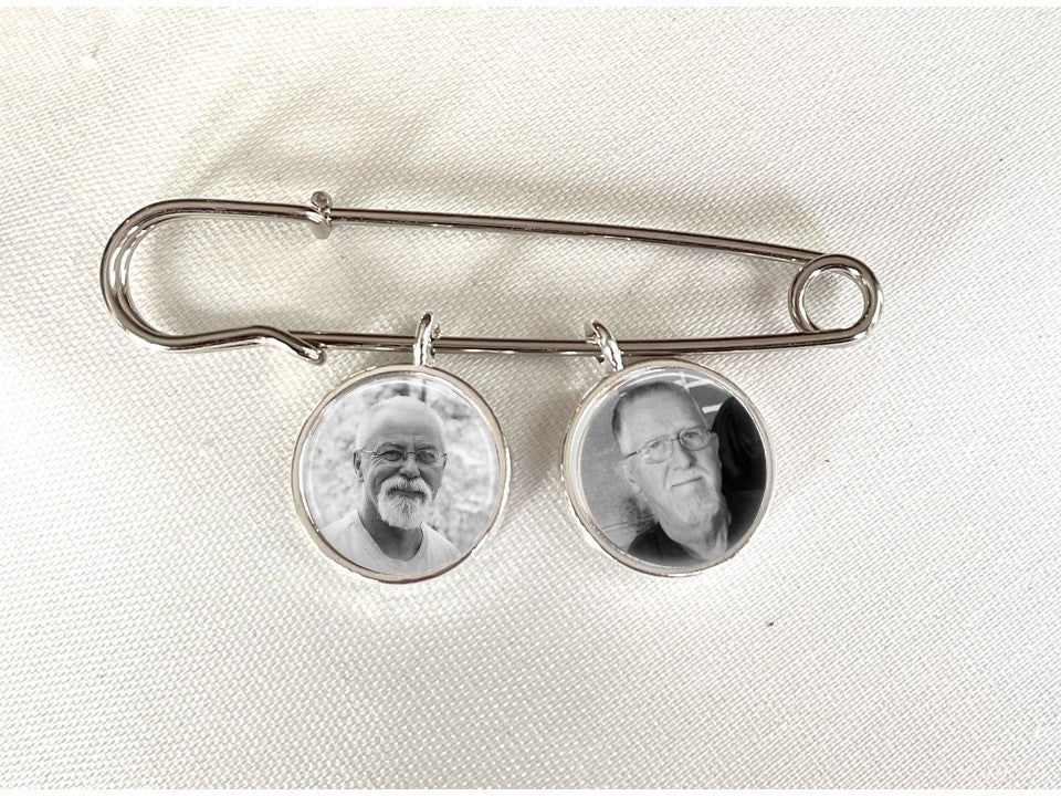 Groom Memorial Pin Lapel Brooch with photo charms