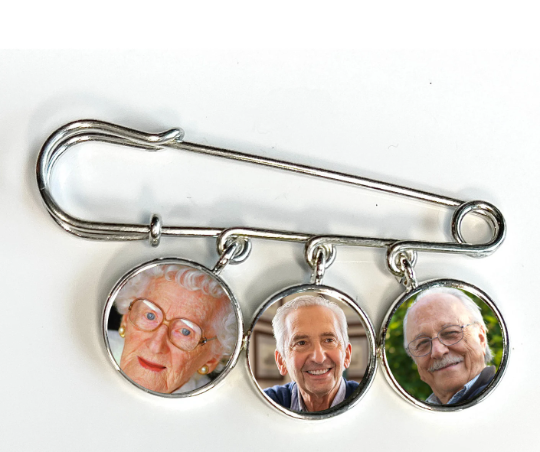 Groom Memorial Pin Lapel Brooch with photo charms
