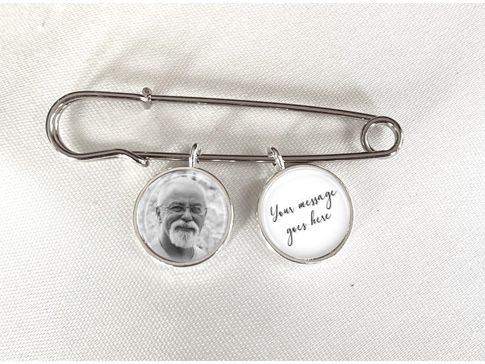 Groom Lapel Pin with photo charm and personalized message