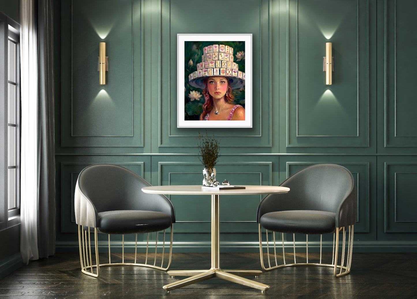 Mahjong Wall Art unframed print Blue Hat