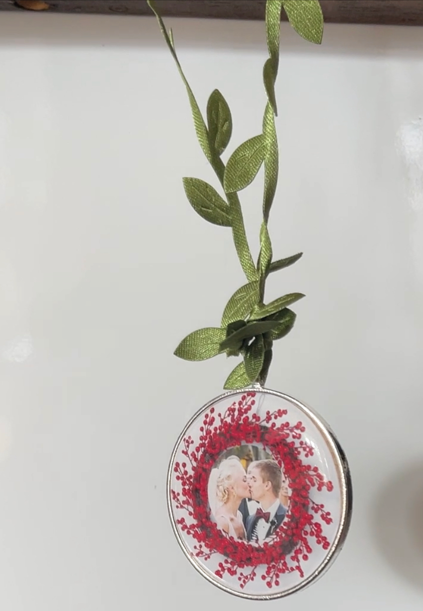 Photo Ornament - ANY picture! with wreath border- 2 inch Sterling Silver plated Personalized Picture Ornament