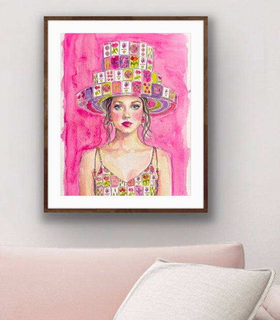 Mahjong Wall Art unframed print Mahjong tile hat and dress