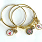 Mahjong gold Bangle Bracelets choose 1 Dot, 1 Crack, Bird Bam charms with gold dice