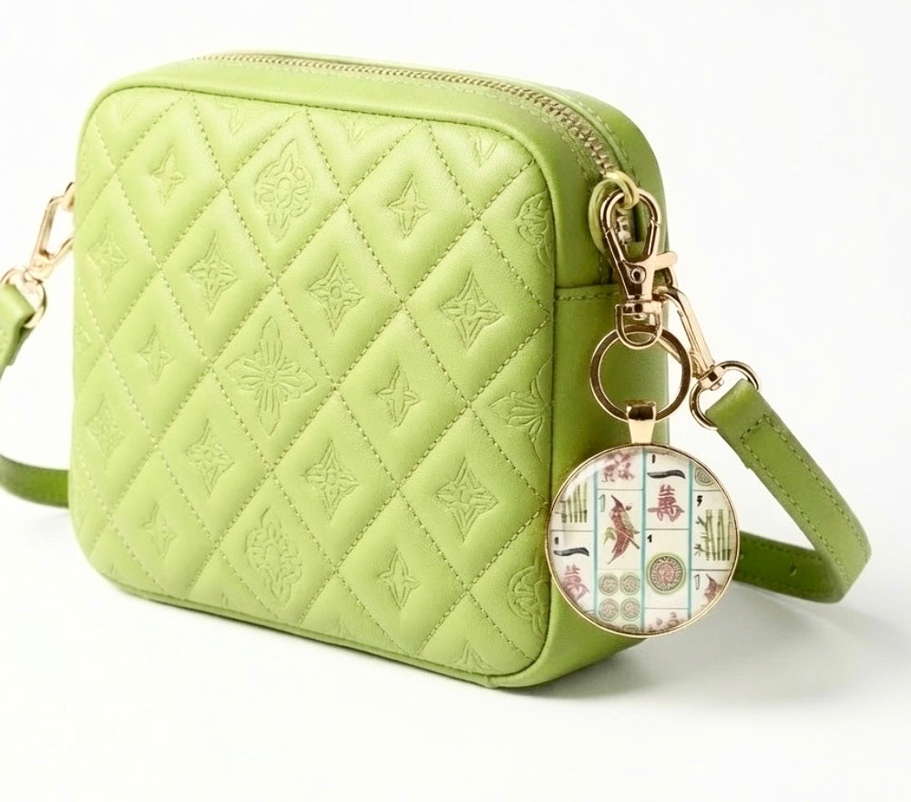 Gold Mahjong keychain one dot bird bam crack