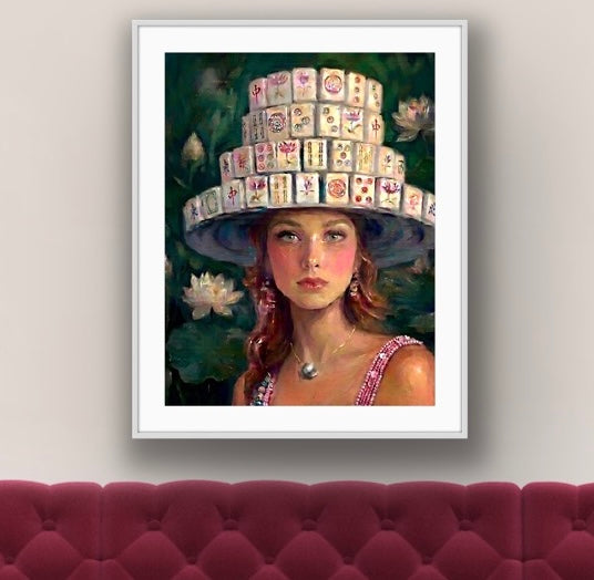 Mahjong Wall Art unframed print Blue Hat