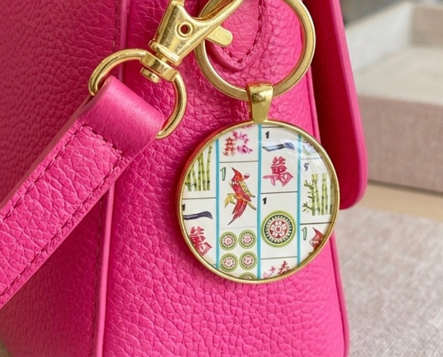 Gold Mahjong keychain one dot bird bam crack