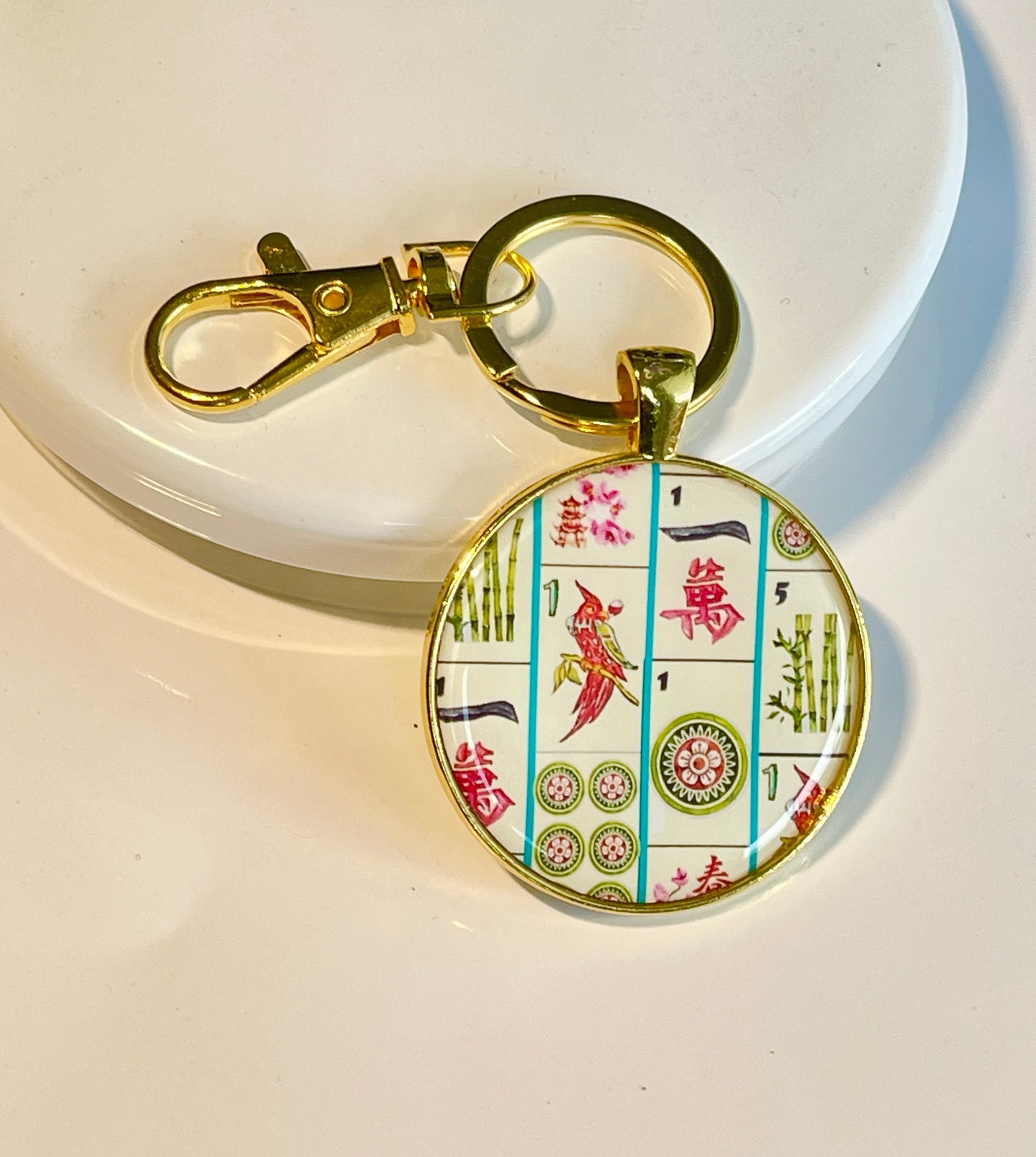 Gold Mahjong keychain one dot bird bam crack