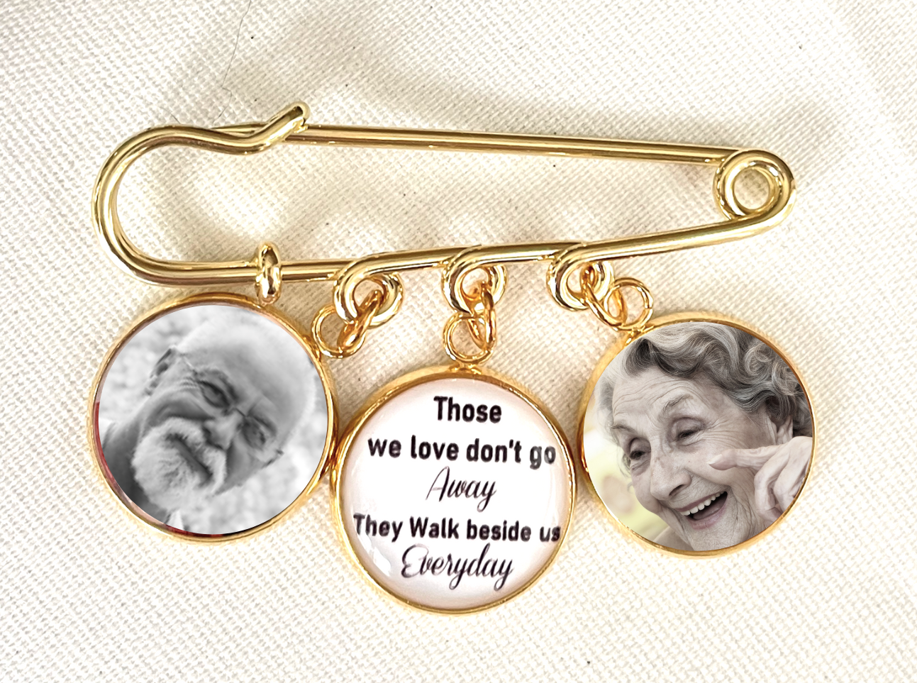 Gold Groom Memorial Pin with photos