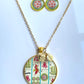 Mahjong Necklace and earring set gold includes one dot and bird bam