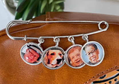 Groom Memorial Pin Lapel Brooch with photo charms