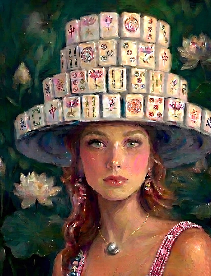 Mahjong Wall Art unframed print Blue Hat
