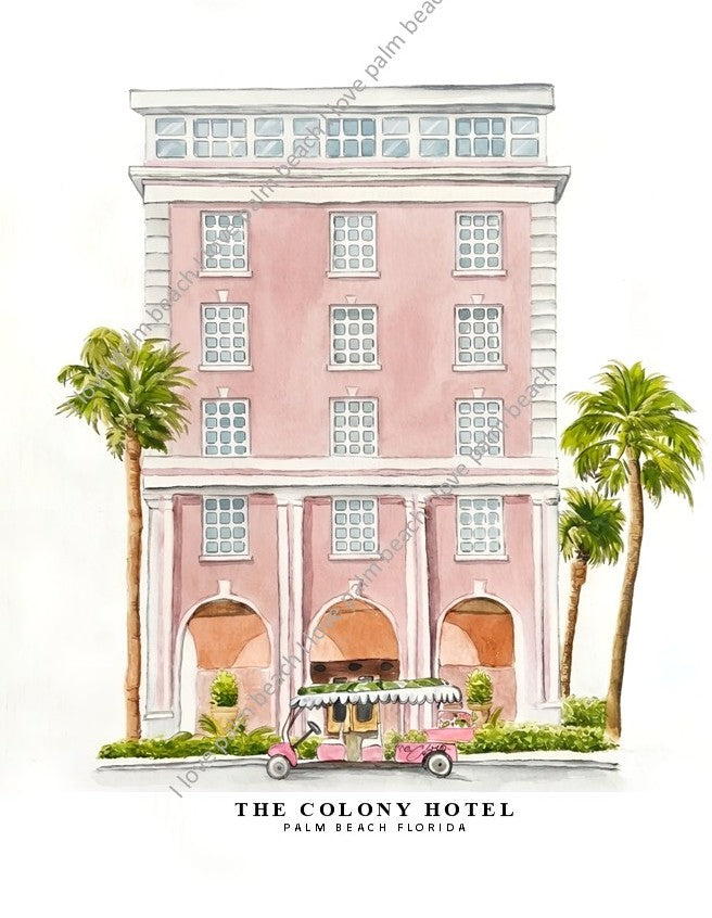 Palm Beach Watercolor Print of The Colony Hotel