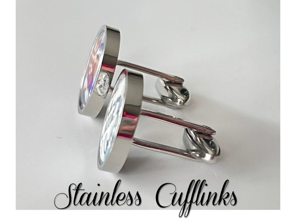 Photo Cufflinks with pictures Stainless Steel or Sterling silver plated