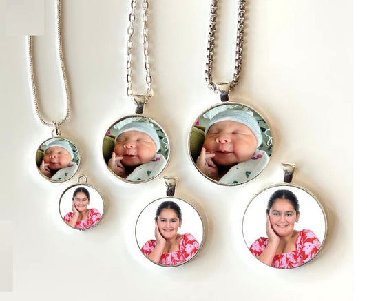 Custom silver photo charms 16mm, 25mm and 30mm Double sided