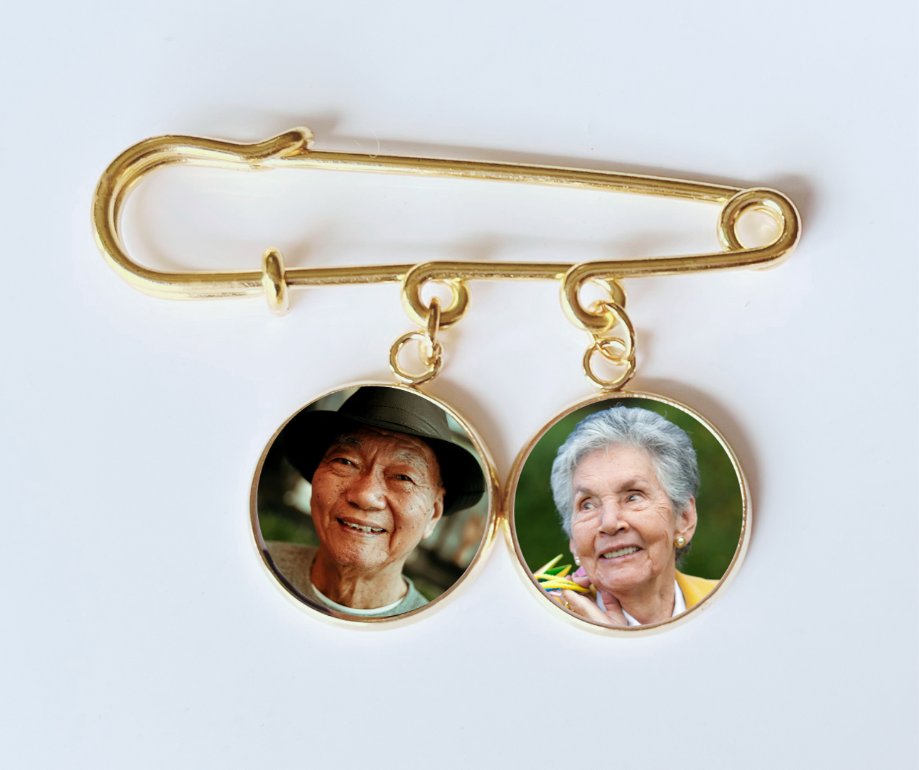 Gold Groom Memorial Pin with photos