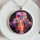 Mahjong necklace of girl wearing hat of Mahjong tiles