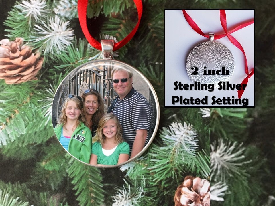 Photo Ornament - ANY picture! with wreath border- 2 inch Sterling Silver plated Personalized Picture Ornament