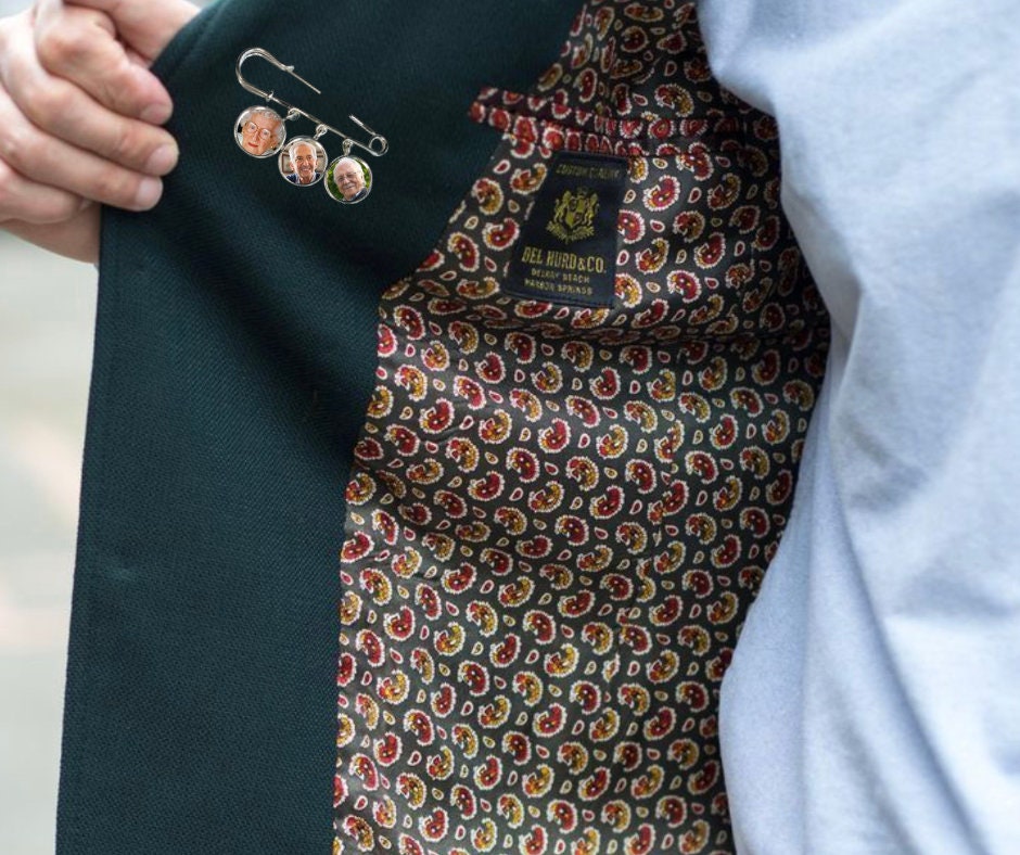 Gold Groom Memorial Pin with photos
