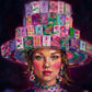 Mahjong necklace of girl wearing hat of Mahjong tiles