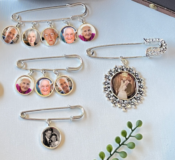 Gold Groom Memorial Pin with photos