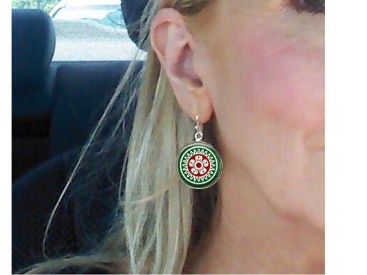 Mahjong Earrings one side 1 Dot and the other side Bird Bam tile reversible