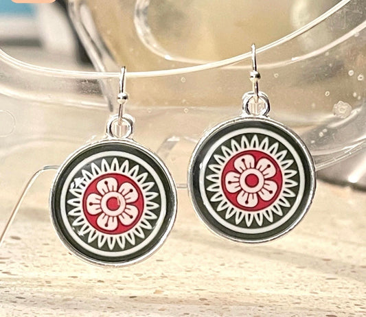Mahjong Tile Earrings One Dot the other side Bird Bam reversible