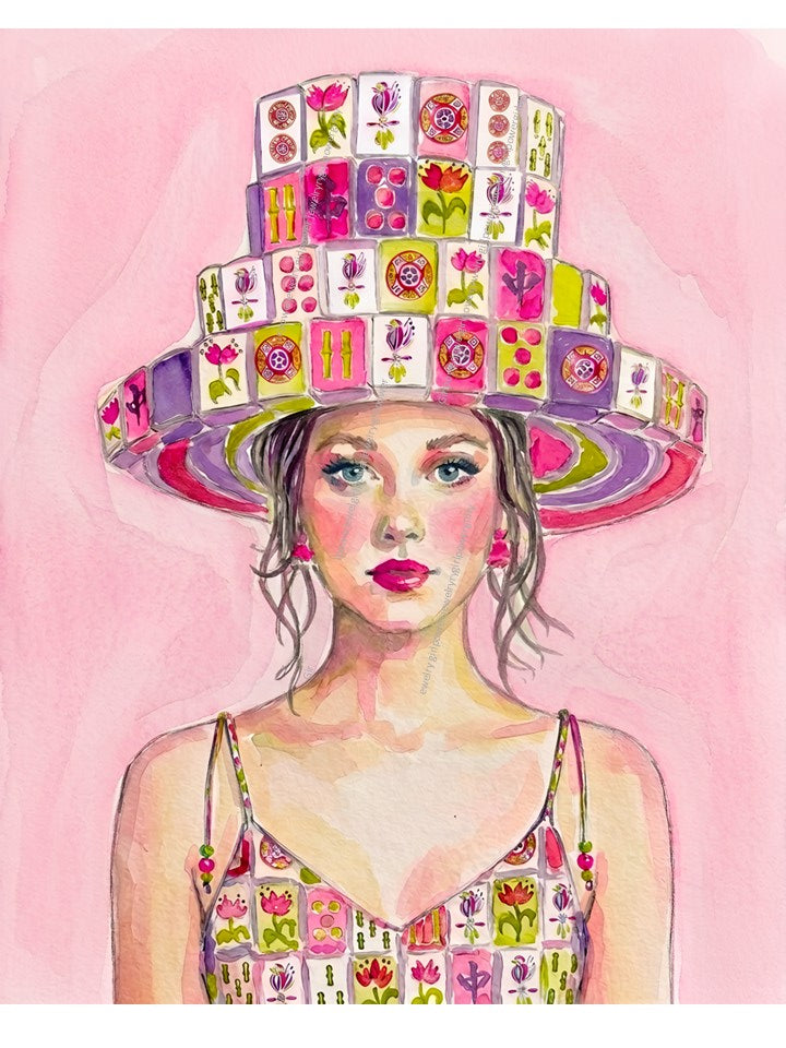 Mahjong Wall Art unframed print Mahjong tile hat and dress