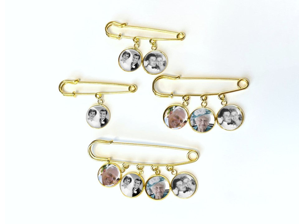 Gold Groom Memorial Pin with photos