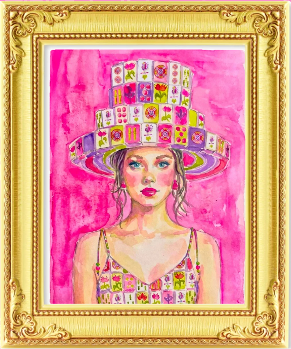 Mahjong Wall Art unframed print Mahjong tile hat and dress