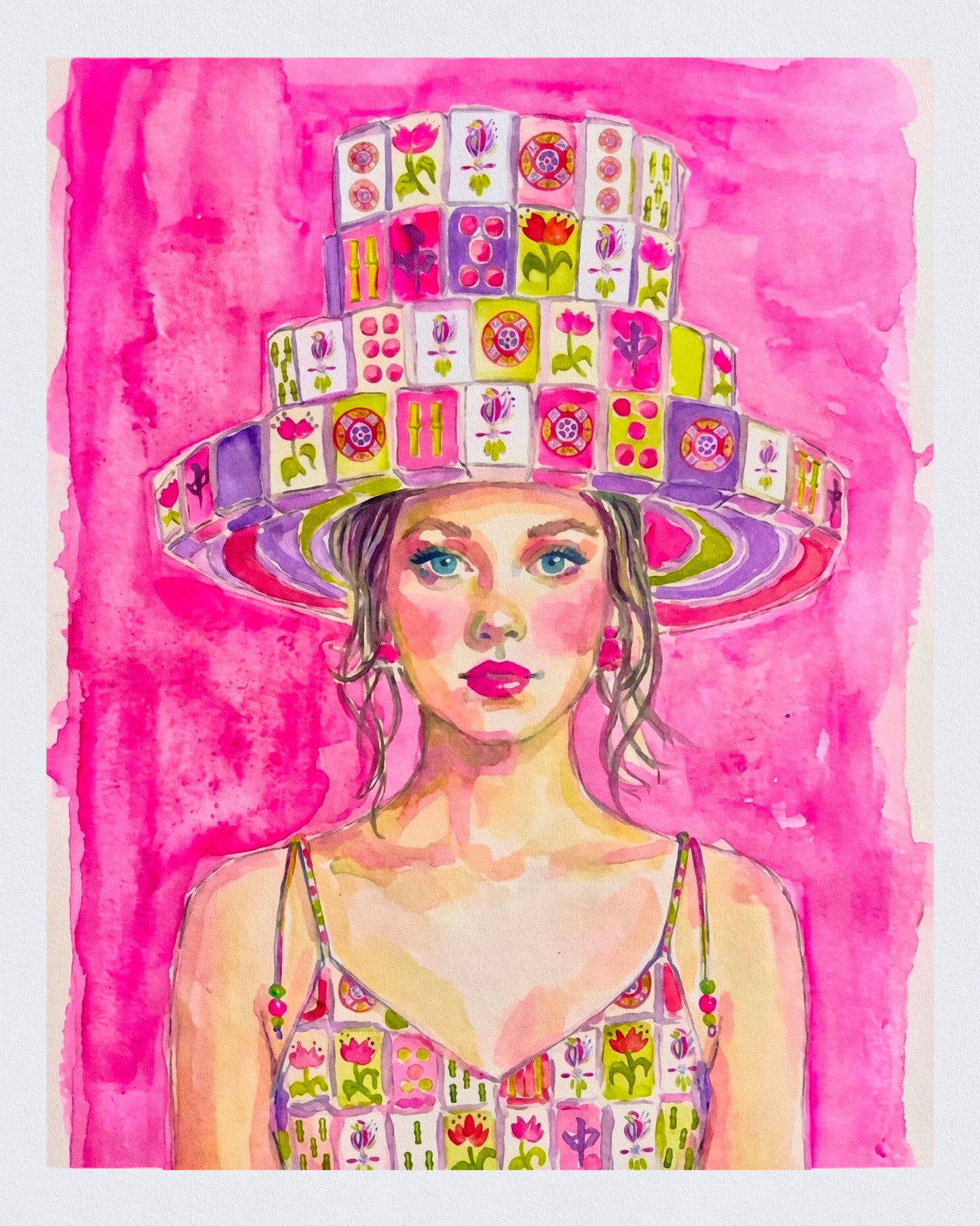 Mahjong Wall Art unframed print Mahjong tile hat and dress