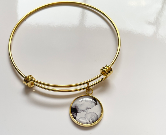 Gold Photo Charm Bangle Stack bracelet with picture charm