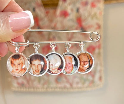 groom pin with 5 photo charms