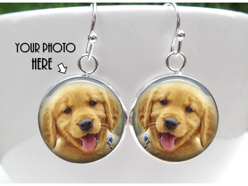 Dog Earrings - Custom Pet picture Earrings - Valentine Gift for little girls, daughter, mom - send 1 or pet 2 photos in a message