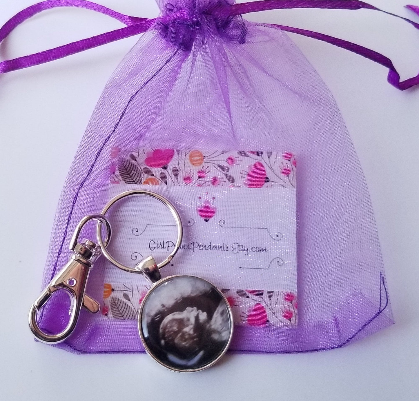 Ultrasound Keychain  - Can't wait to meet you Daddy- Custom Baby Ultrasound Sonogram photo double sided Keyring Sterling Silver plated