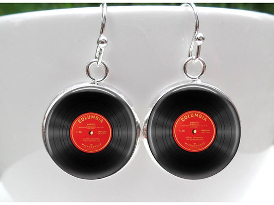 Vinyl Record Earrings, Music Lover gift, DJ Gift Vintage LP record player album jewelry,