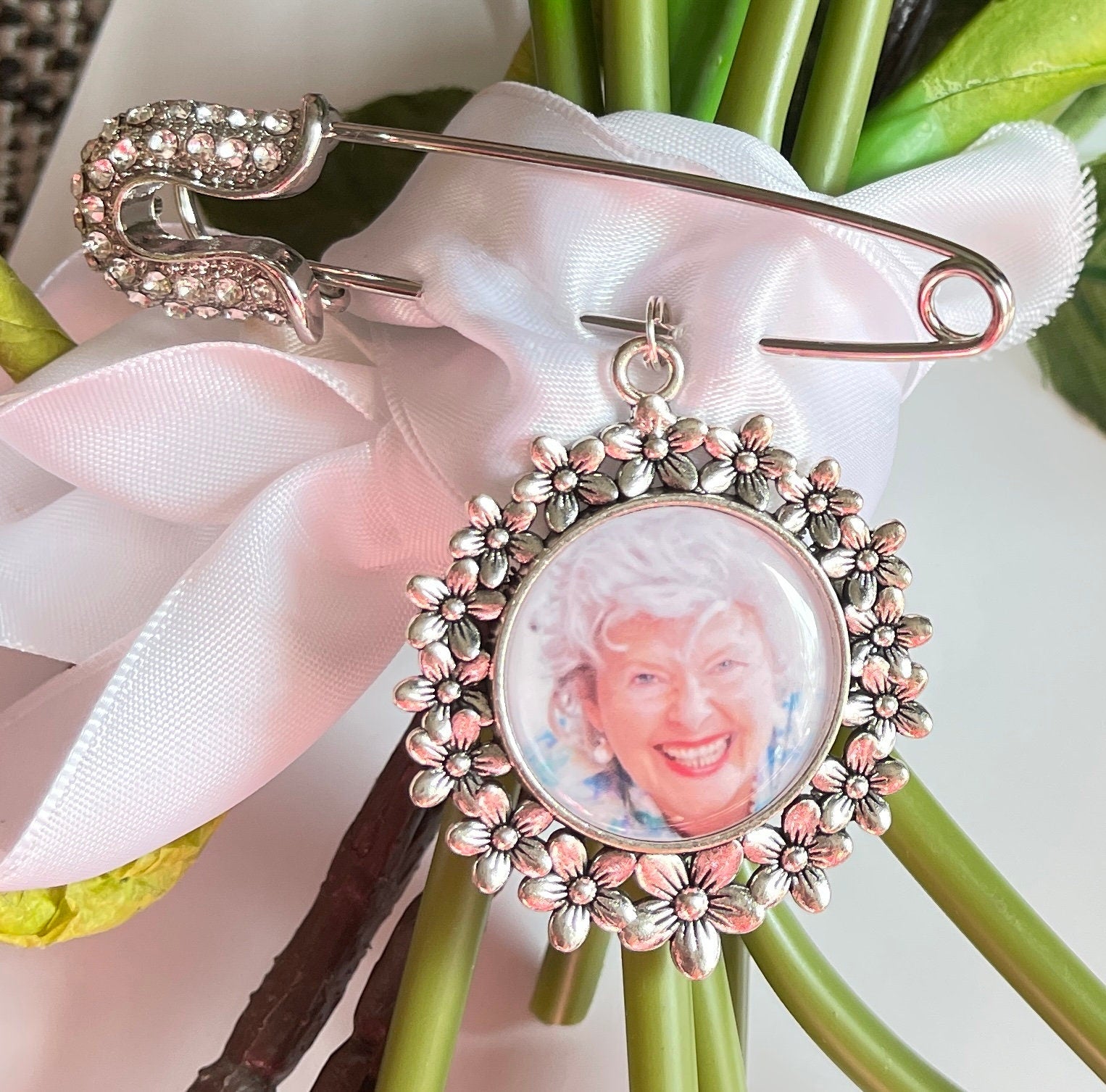 Picture Charm for Bridal Bouquet Wedding Bouquet Memory Charm of Mom or  anyone on a pin Bridal Shower Gift customized with your picture