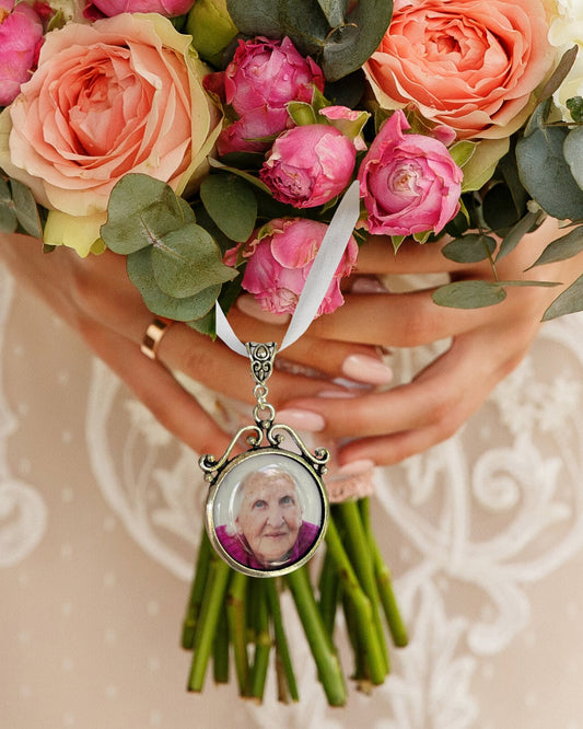 Walk with Me Single | Double | Triple | Oval Wedding Bouquet Memory Photo Charm | Wedding Bouquet Memorial Charm | Button Hole | Bride