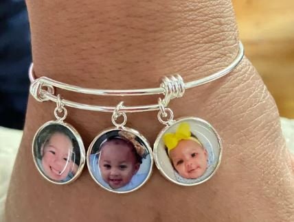 Wedding Photo Charm Bangle Stack Bracelet -Custom Bridal picture (or any) picture charm Gift from husband to wife